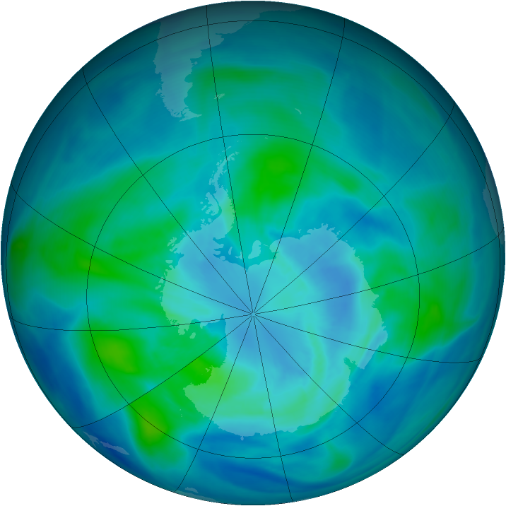 Antarctic ozone map for 21 March 2008